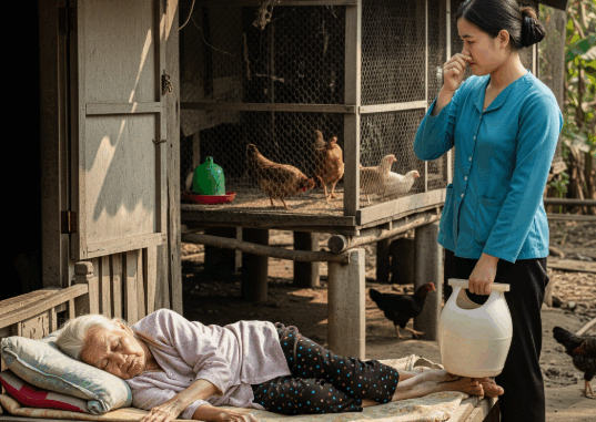 Bà cụ bị con đẩy ra ở gần chuồng gà ngủ tạm. Đêm mưa cuối cùng, bà bỗng biến mất Bà cụ bị con đẩy ra ở gần chuồng gà ngủ tạm. Đêm mưa cuối cùng, bà bỗng biến mất