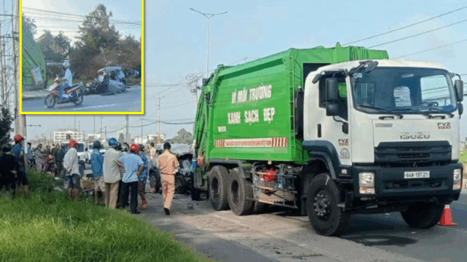 Húc vào đuôi xe chở rác, hai người ngồi trên ô tô con tử vong Húc vào đuôi xe chở rác, hai người ngồi trên ô tô con tử vong